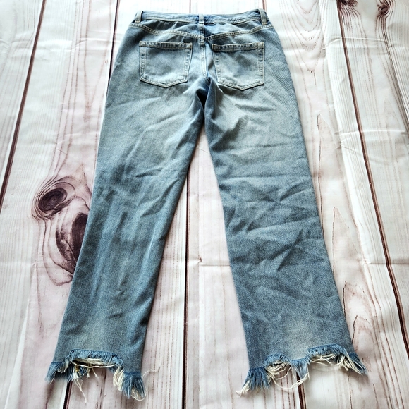 NWT We The Free People "Maggie" Mid Rise Straight Distressed Blue Jeans, Size 25 - Picture 7 of 13